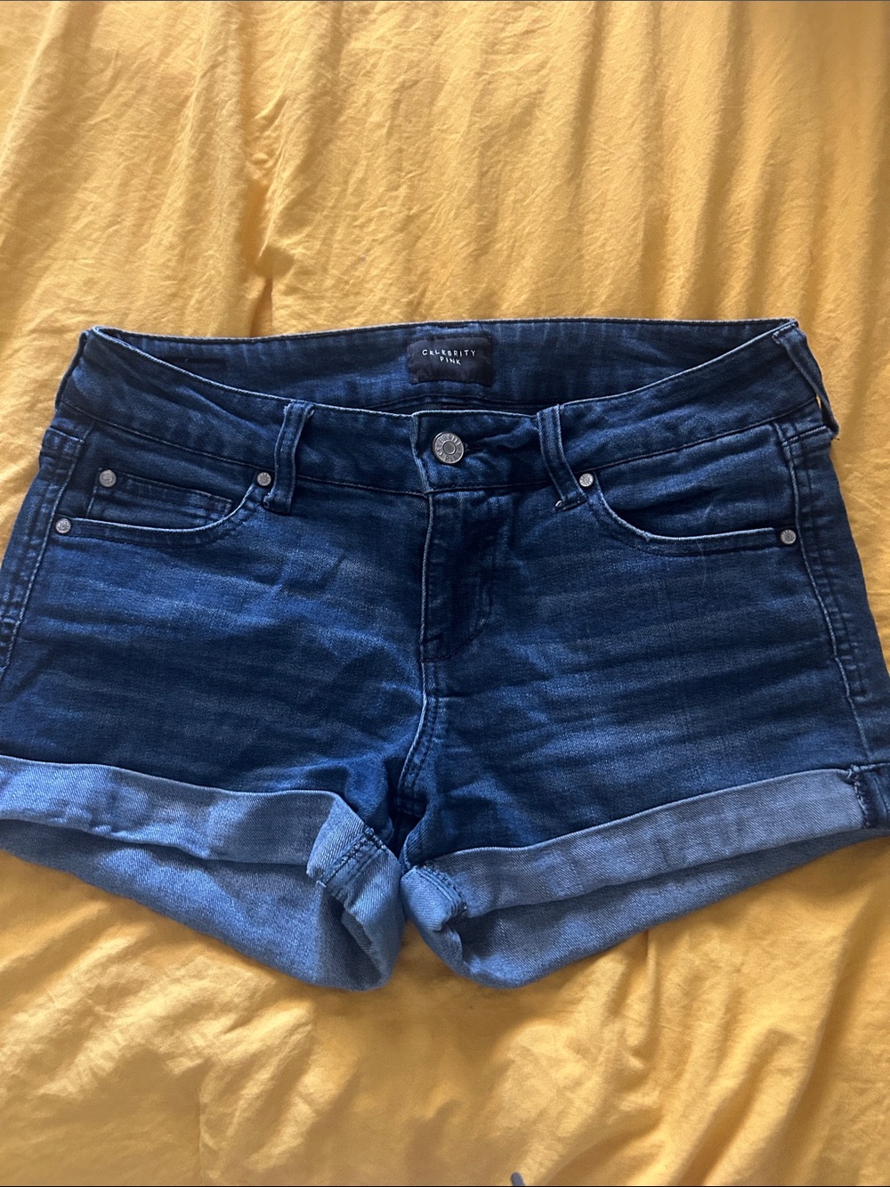Celebrity Pink Dark Blue Rolled-Hem Denim Shorts